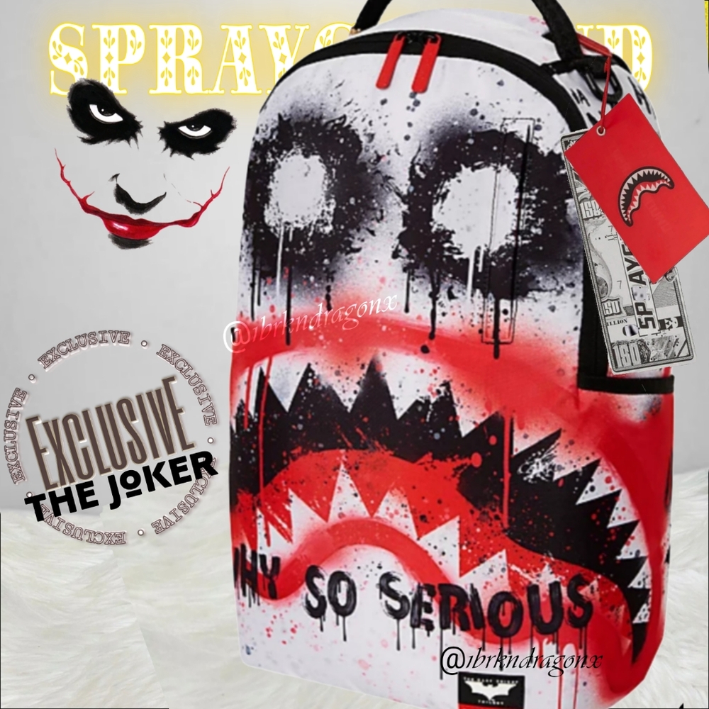 1 lft Sprayground THE JOKER BATMAN Why So Serious?Graffiti Street Backpack NWT - Picture 8 of 10